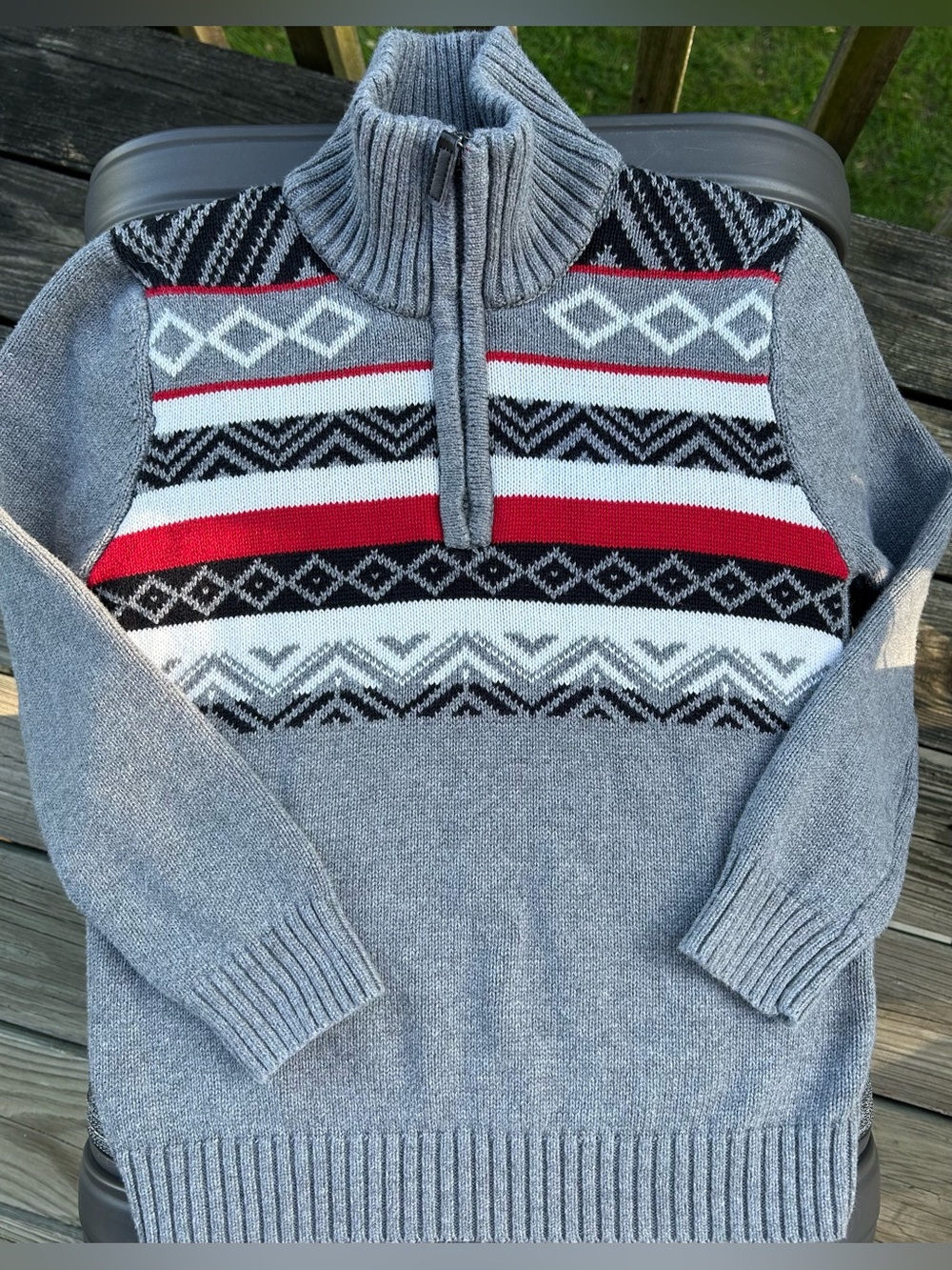 Chaps Fair Isle Classic Nordic Preppy Quarter Zip Boy’s Sweater Size 8.